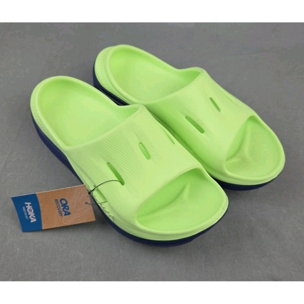 HOKA ONE ONE Youth Ora Recovery Slides 3 NEW Size 4 Lettuce/Blue